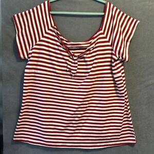 Torrid Striped Shirt Tie Front Top Nautical Sailor Plus Size 6X Red White Stripe